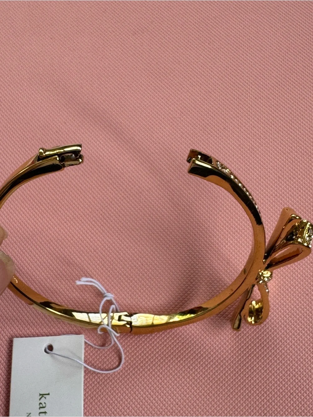 kate spade Love Notes gold bow jeweled bracelet bangle, NWT New
